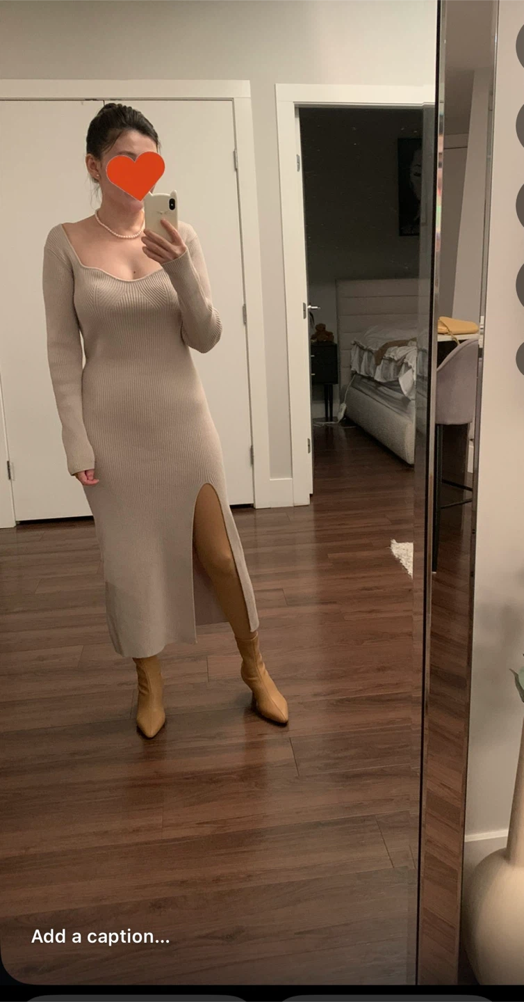 Dynamite Beige Ribbed Midi Dress with Slit - P/S - photo 2