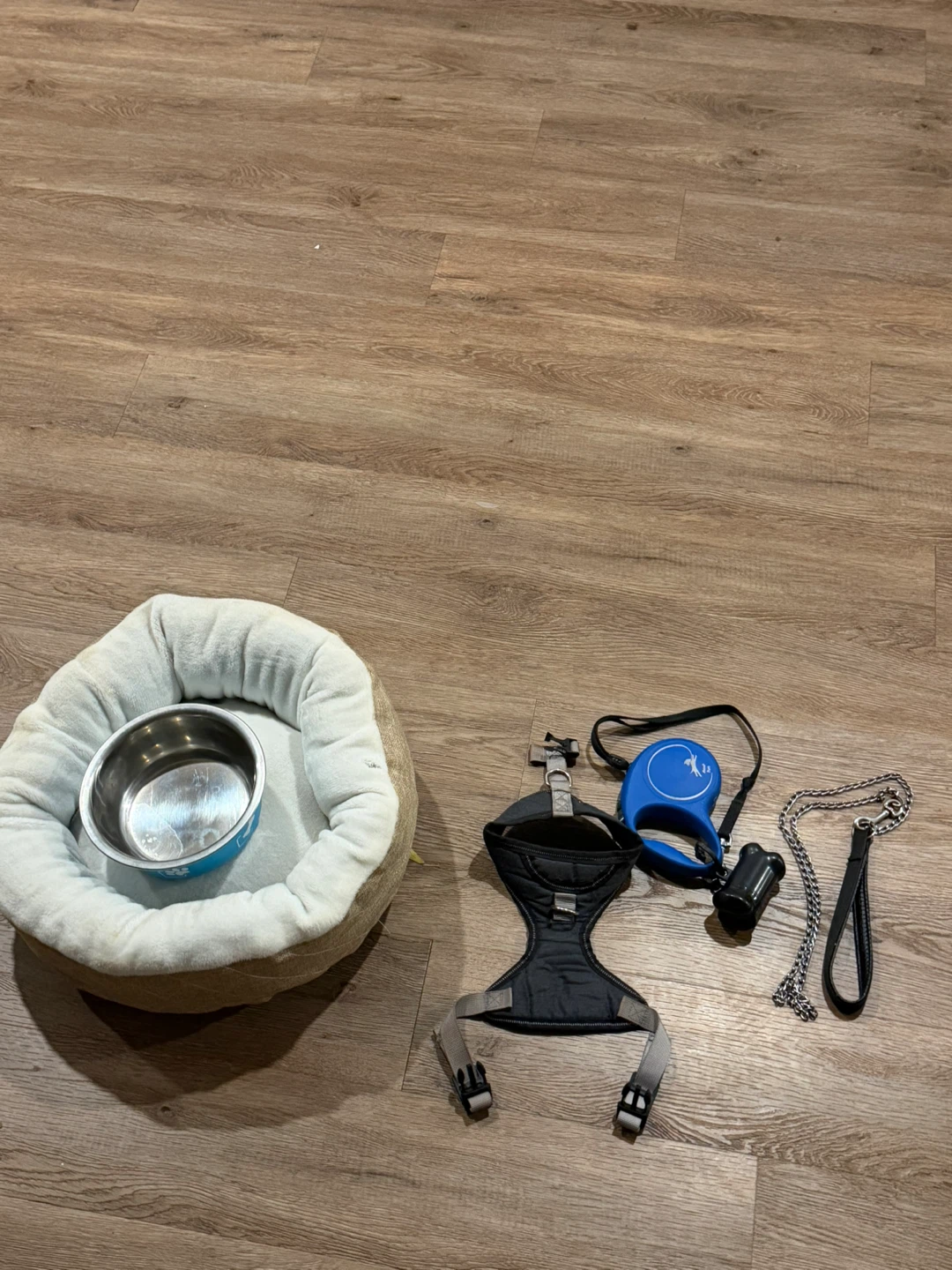 Dog Bed, Harness, Leash, and Bowl Set