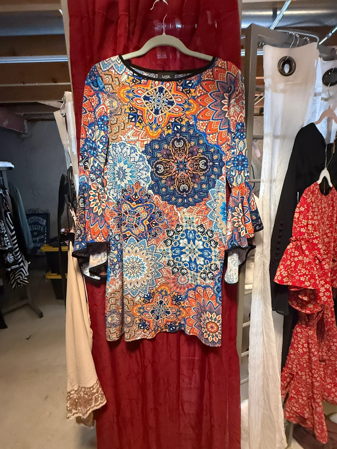 MSK Women's Print Bell Sleeve Dress Size M