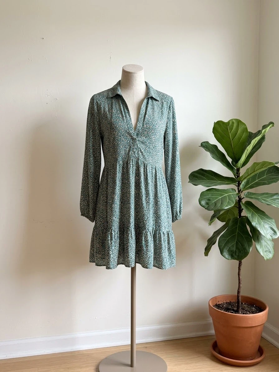 ZARA Green Floral Print Mini Dress Size XL