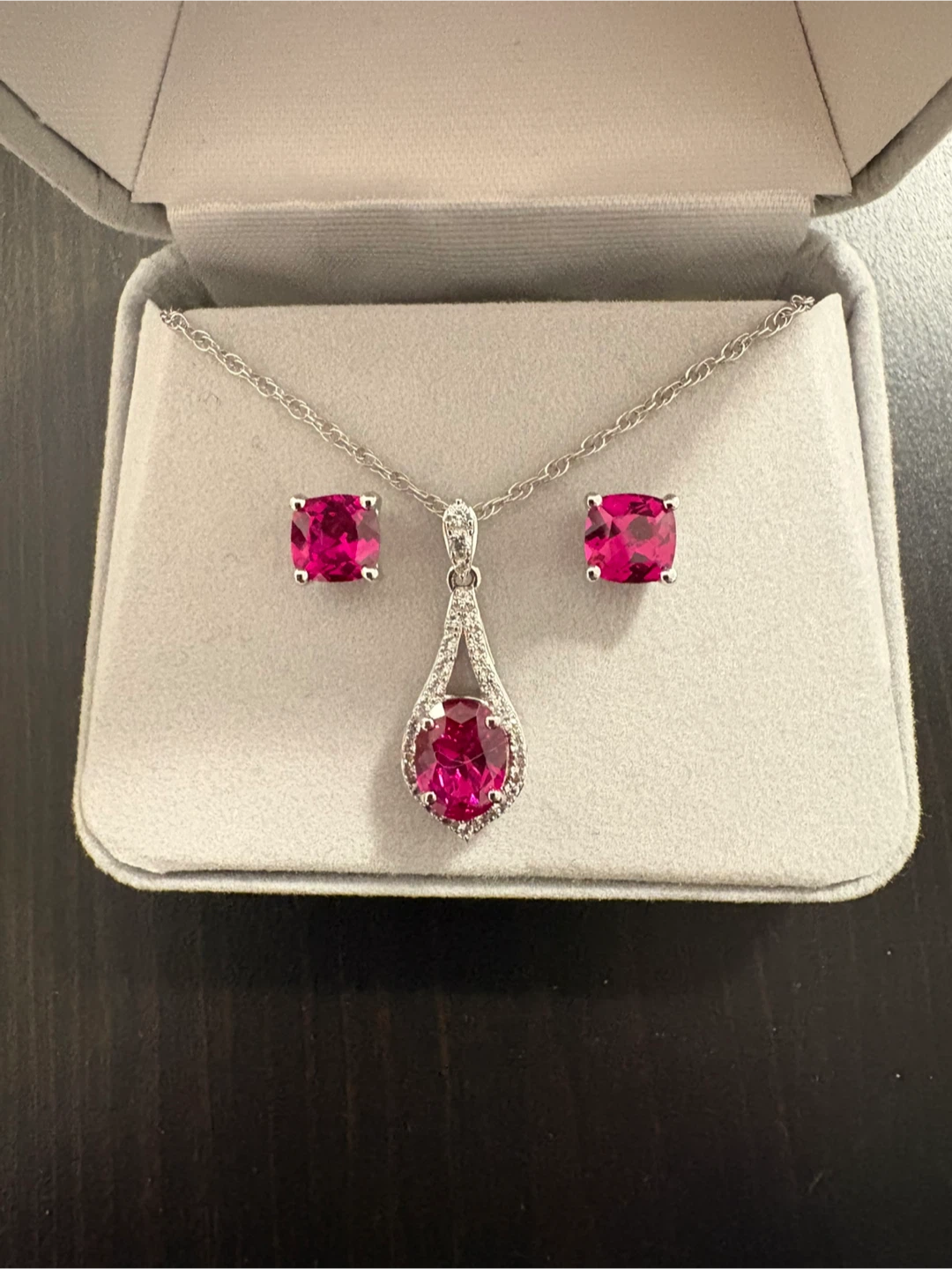 Ruby & White Sapphire Pendent & Earrings