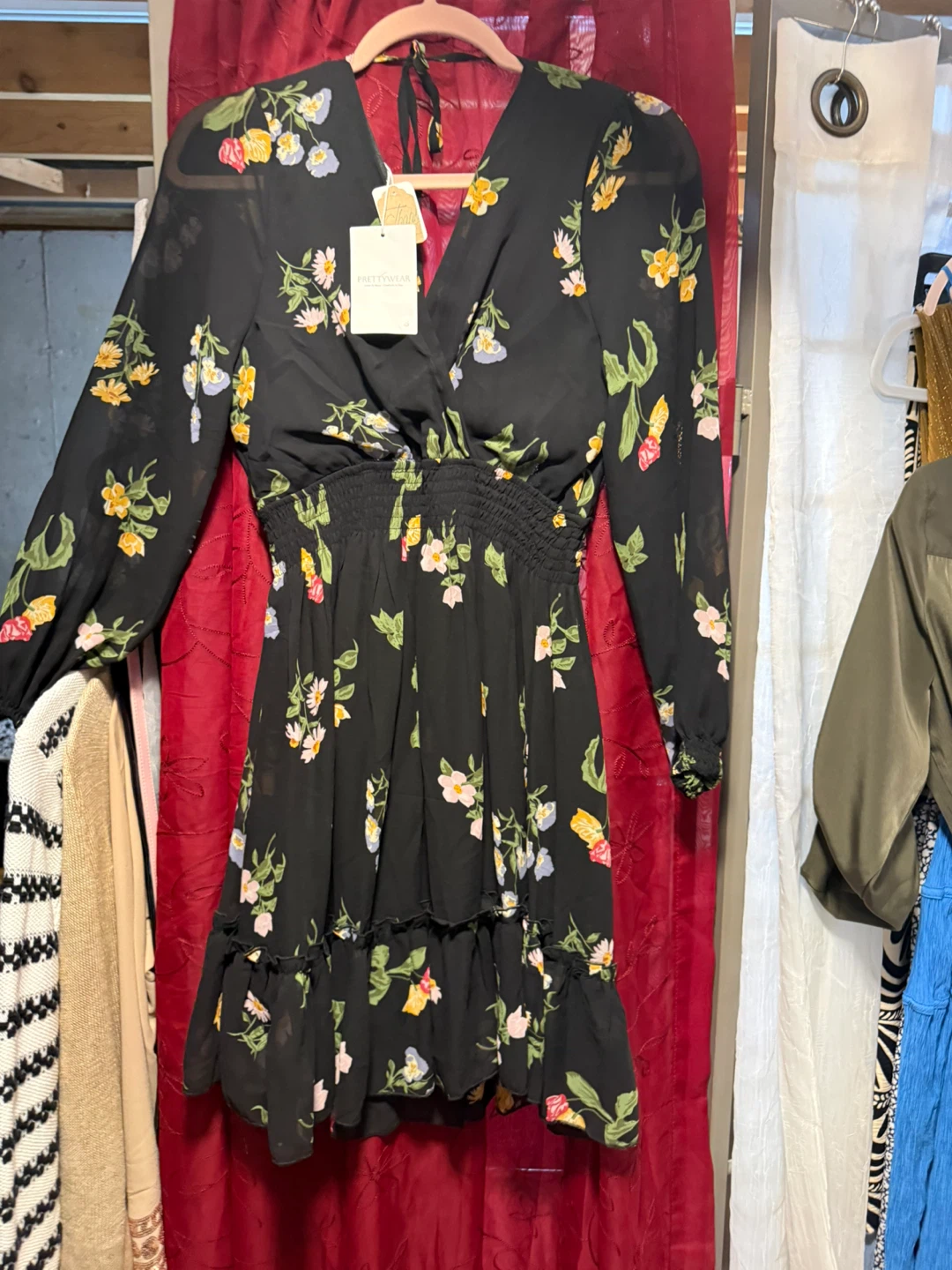 PRETTYWEAR Black Floral Dress with Ruffle Hem - photo 2