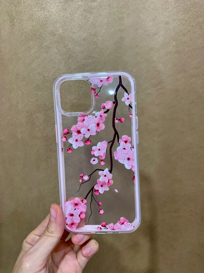 Clear iPhone 13 Case with Pink Cherry Blossoms