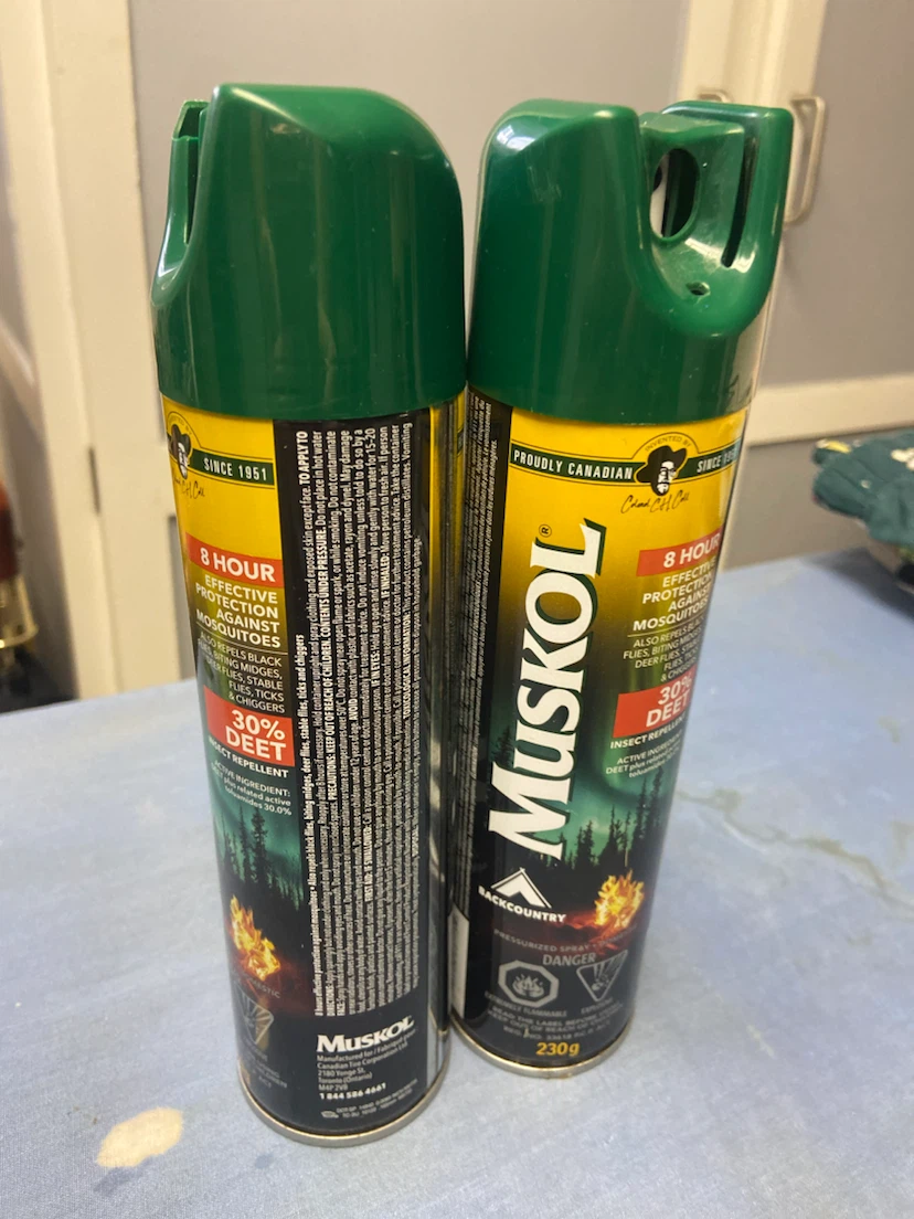 Two 230g Muskol Backcountry Insect Repellent Spray Cans