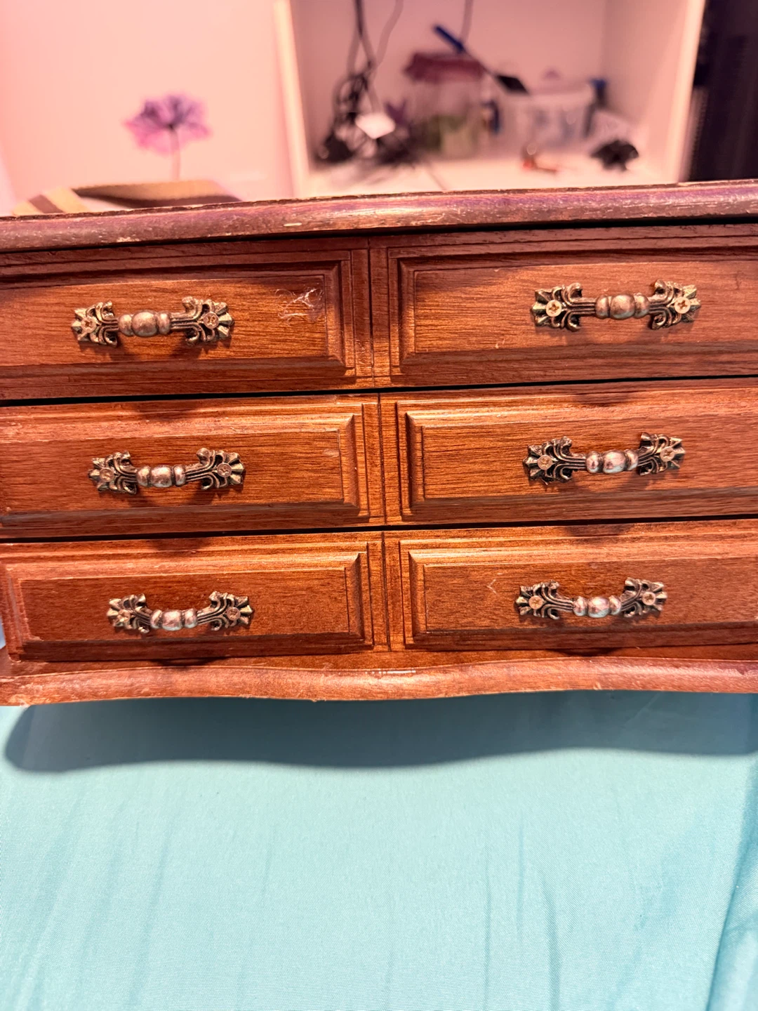 Wooden Jewelry Box with Mirror and Drawers