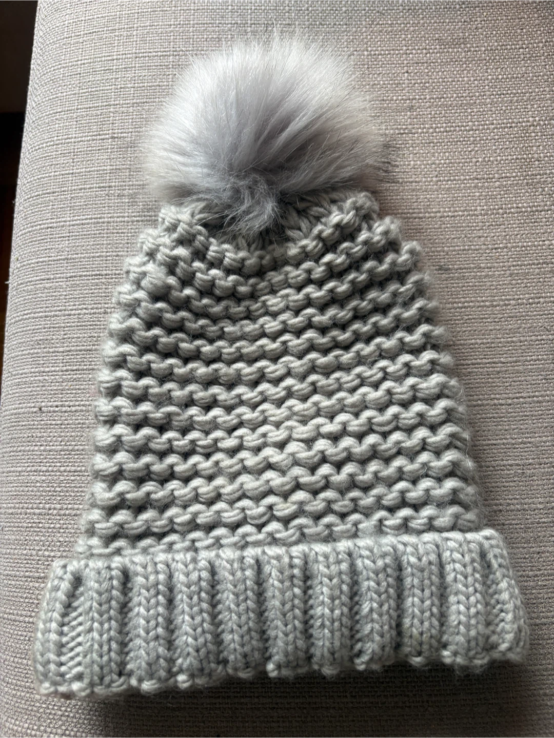 Gray Knit Pom Pom Beanie