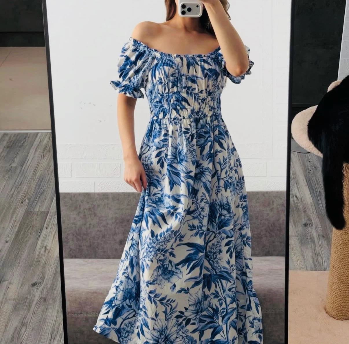 H&M Blue and White Floral Print Maxi Dress
