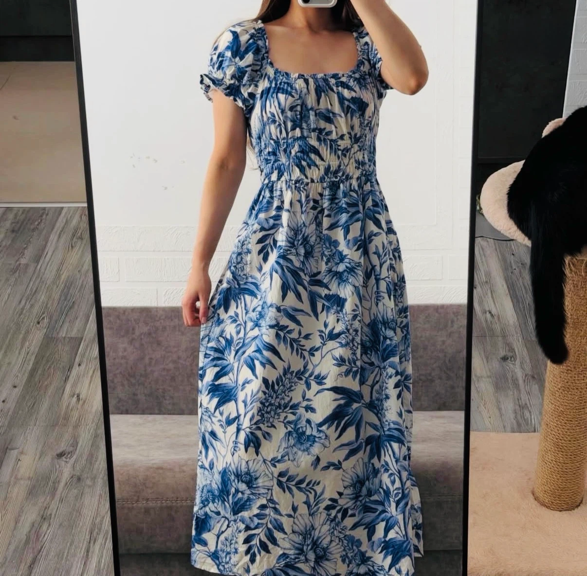 H&M Blue and White Floral Print Maxi Dress - photo 4