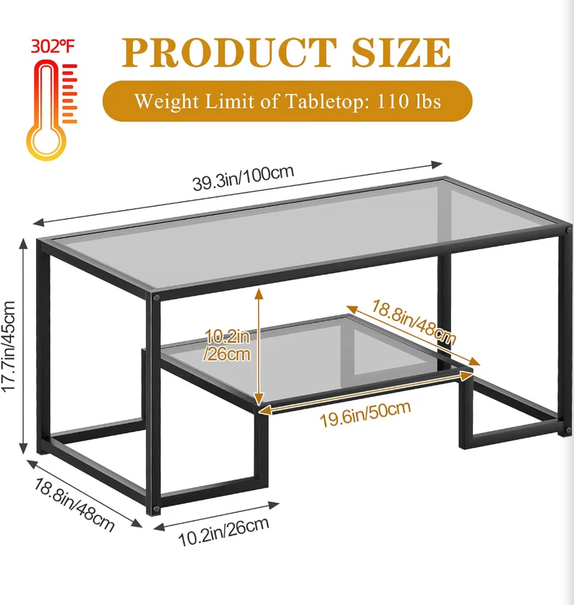 Modern Glass Coffee Table with Lower Shelf - photo 3