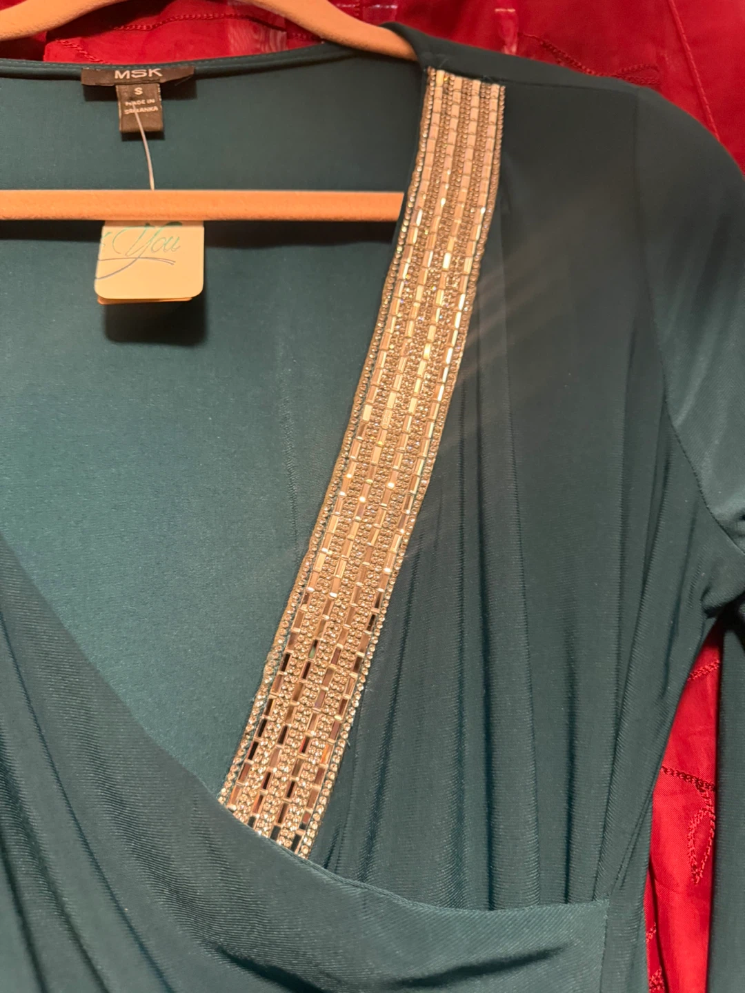 MSK Women's Teal Ruched Wrap Dress with Embellishment Size S - photo 3