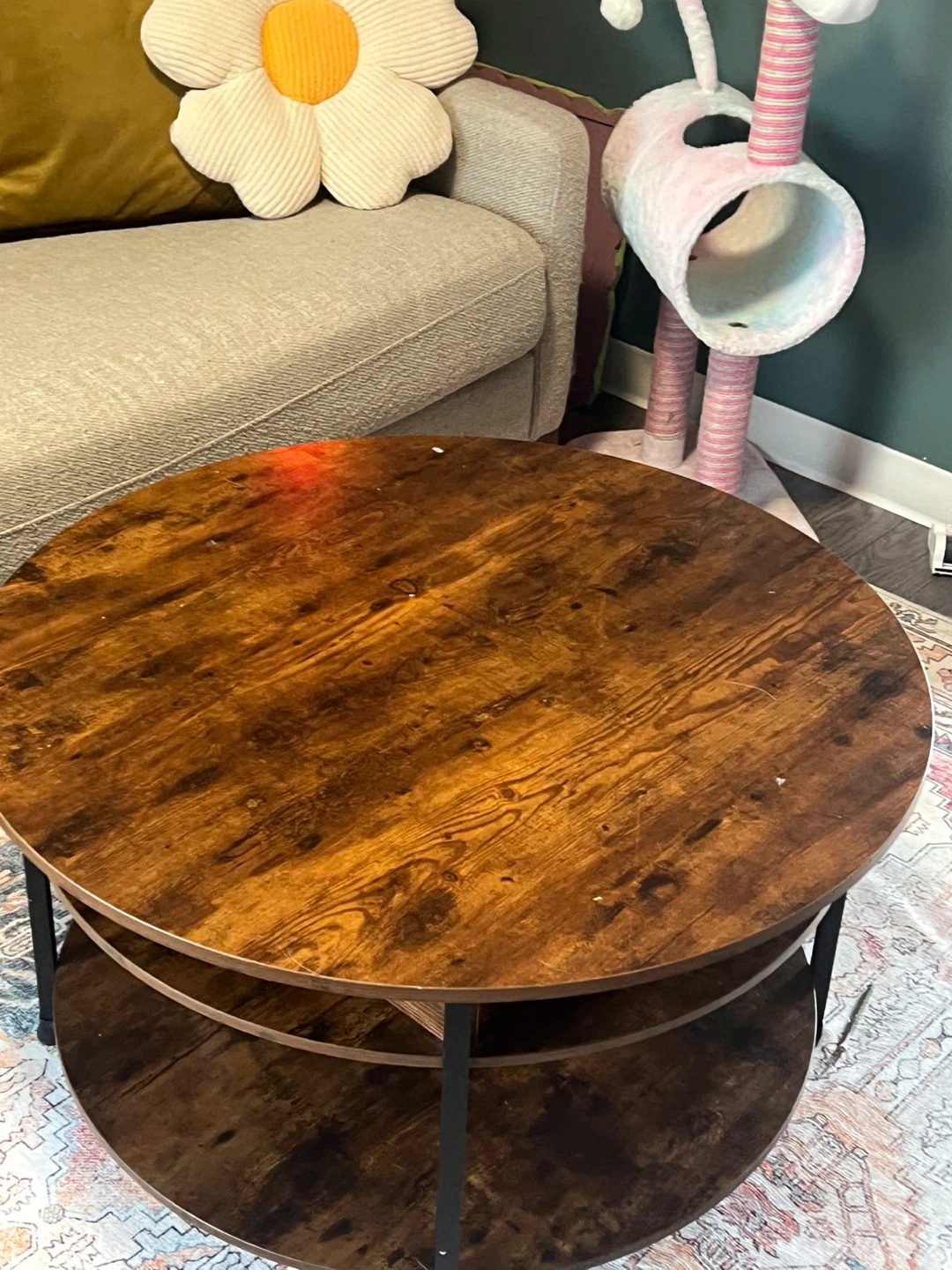 Round Rustic Coffee Table with Storage