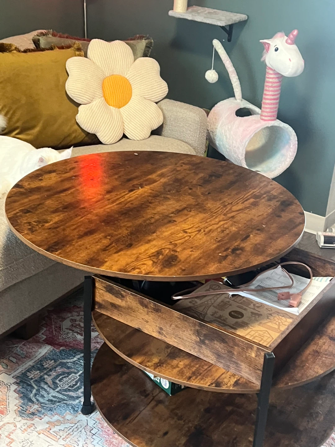 Round Rustic Coffee Table with Storage - photo 2