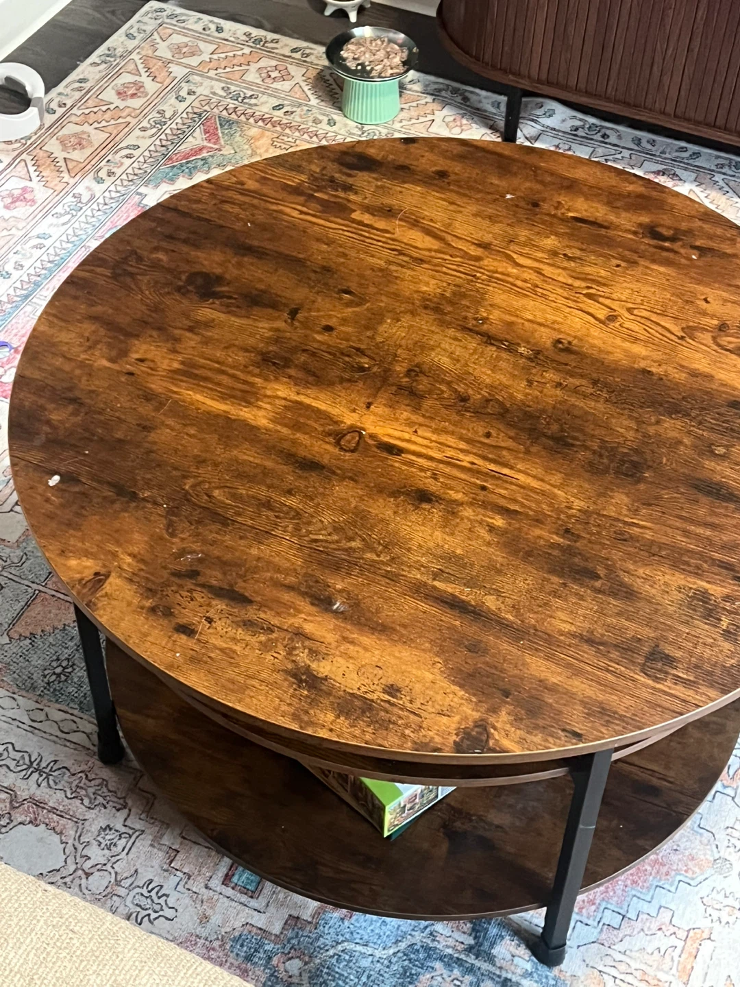 Round Rustic Coffee Table with Storage - photo 3