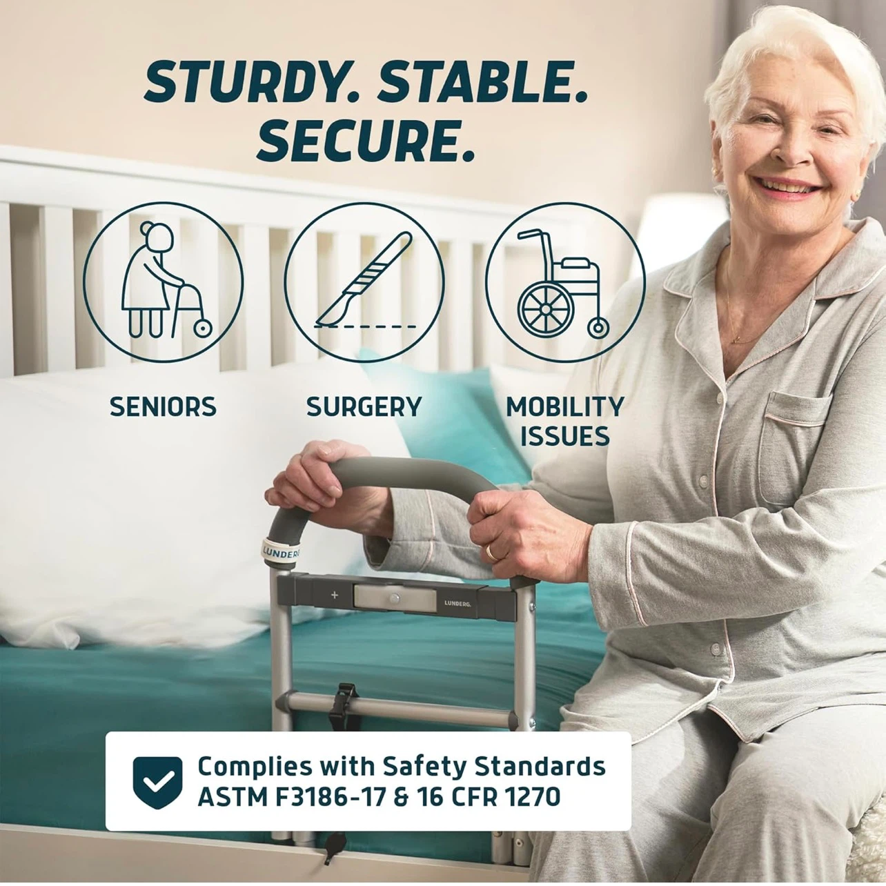 Lunderg Bed Assist Rail for Seniors with Motion-Activated Light - photo 3