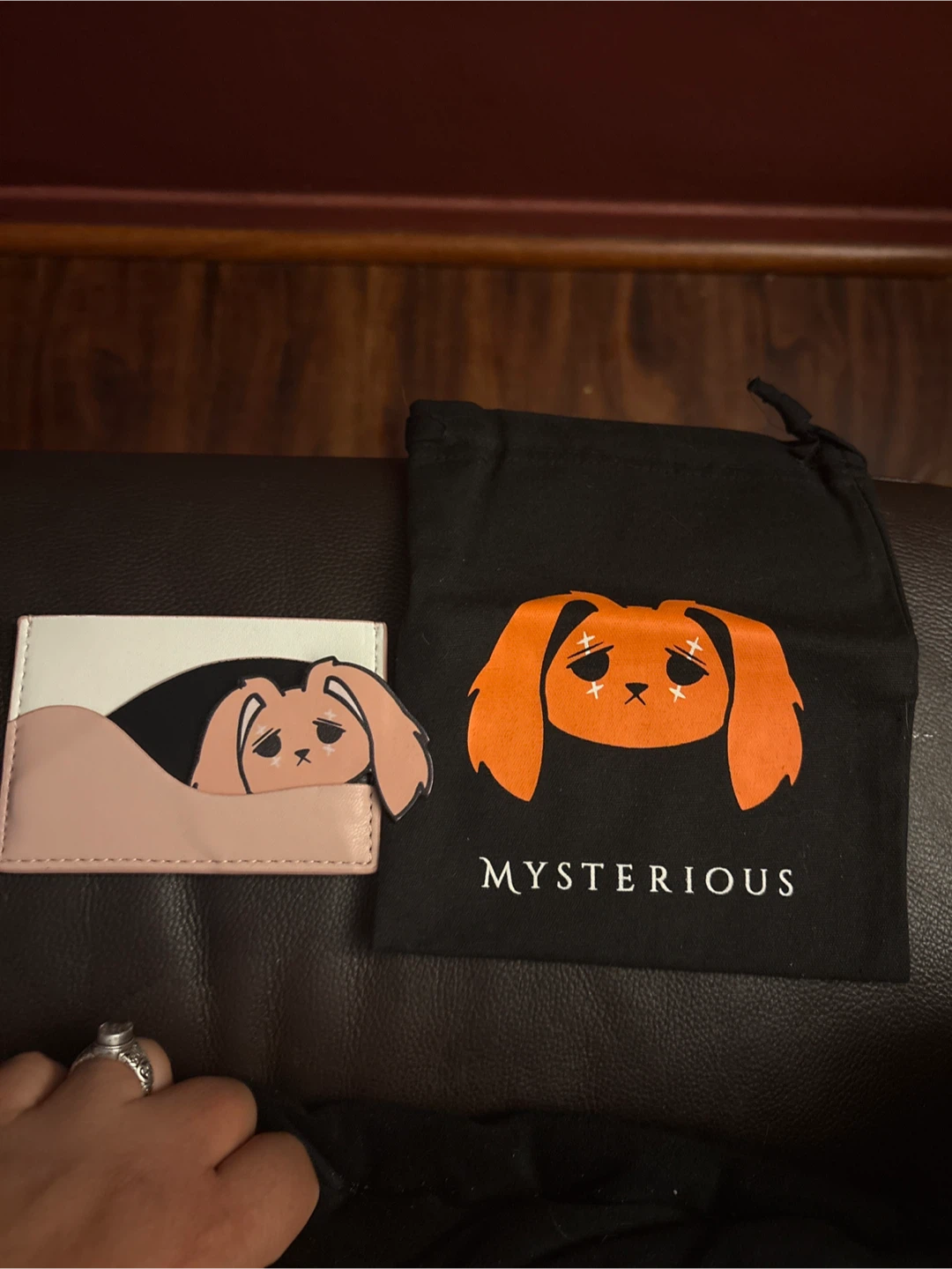 NEW Mysterious leather Card Holder with Drawstring Pouch