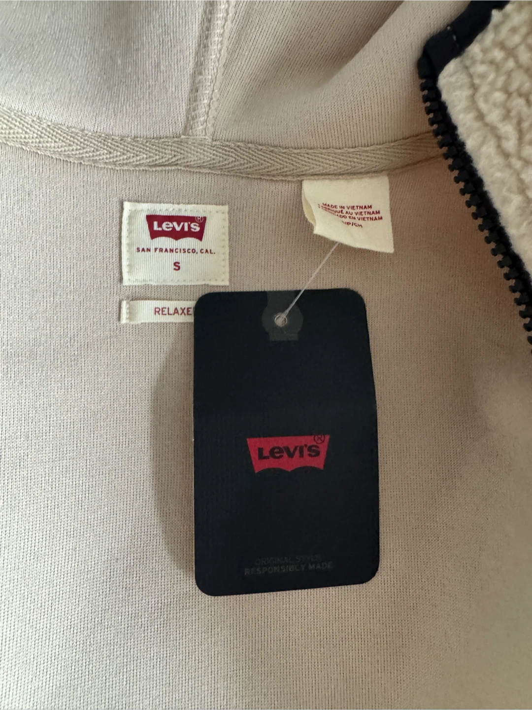 Levi's Cream Sherpa Fleece Hoodie Jacket - photo 3