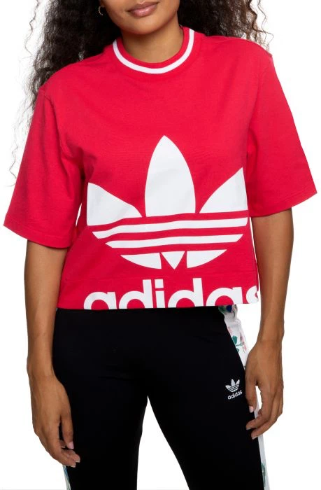 Adidas Pink Cropped T-Shirt with Trefoil Logo