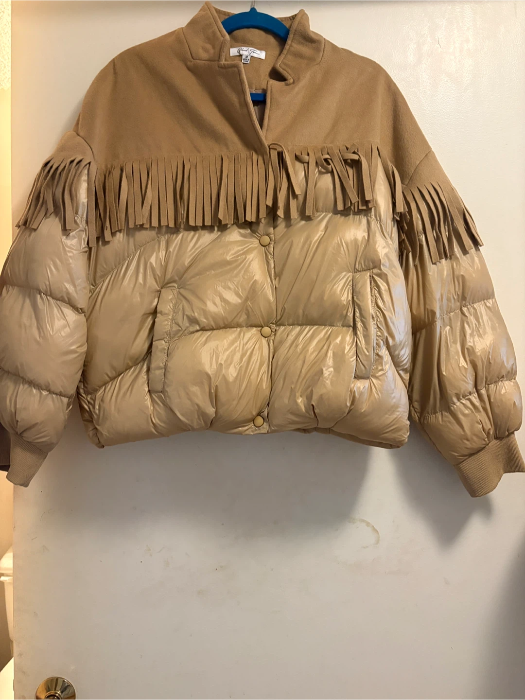 Tan Fringed Puffer Jacket