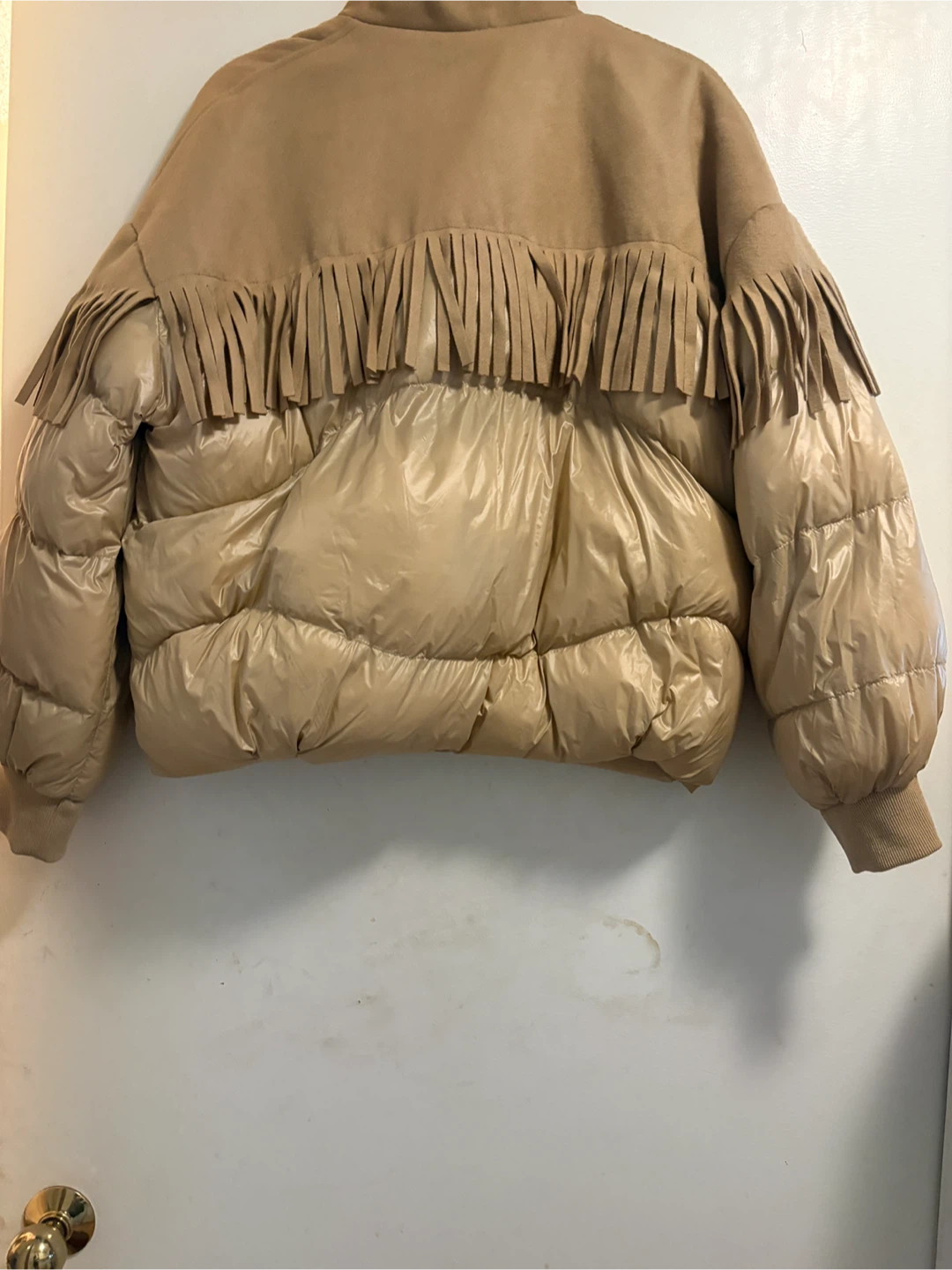 Tan Fringed Puffer Jacket - photo 2