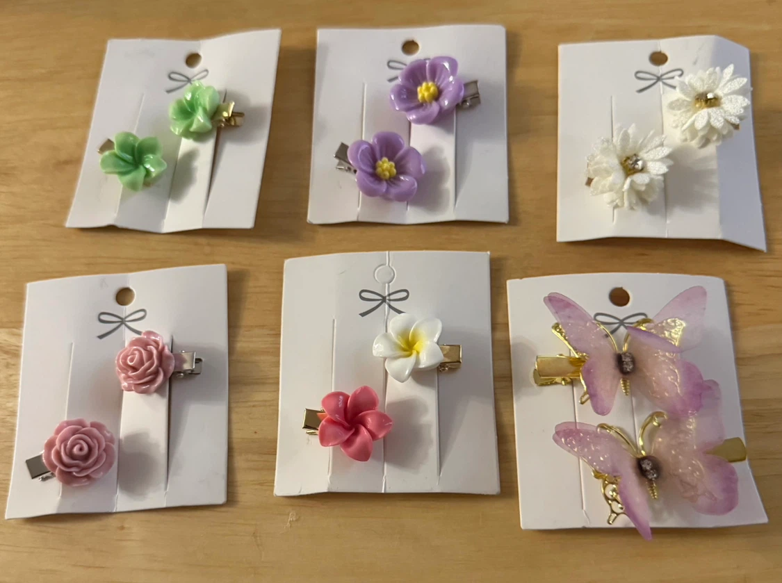 Set of 6 Floral and Butterfly Hair Clip Pairs