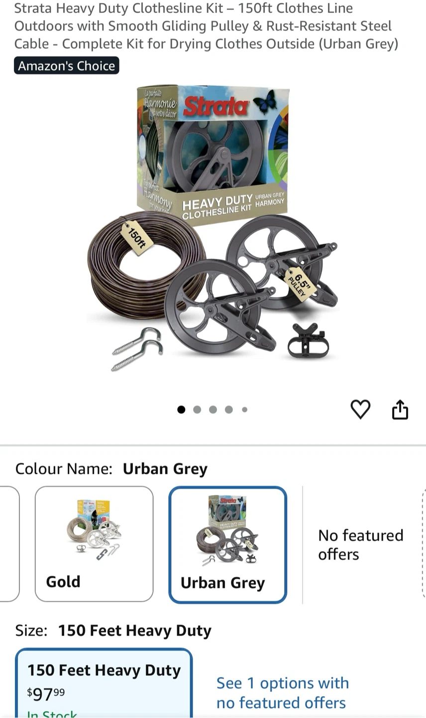 Strata Super Heavy Duty Clothesline Kit - 150ft Urban Grey