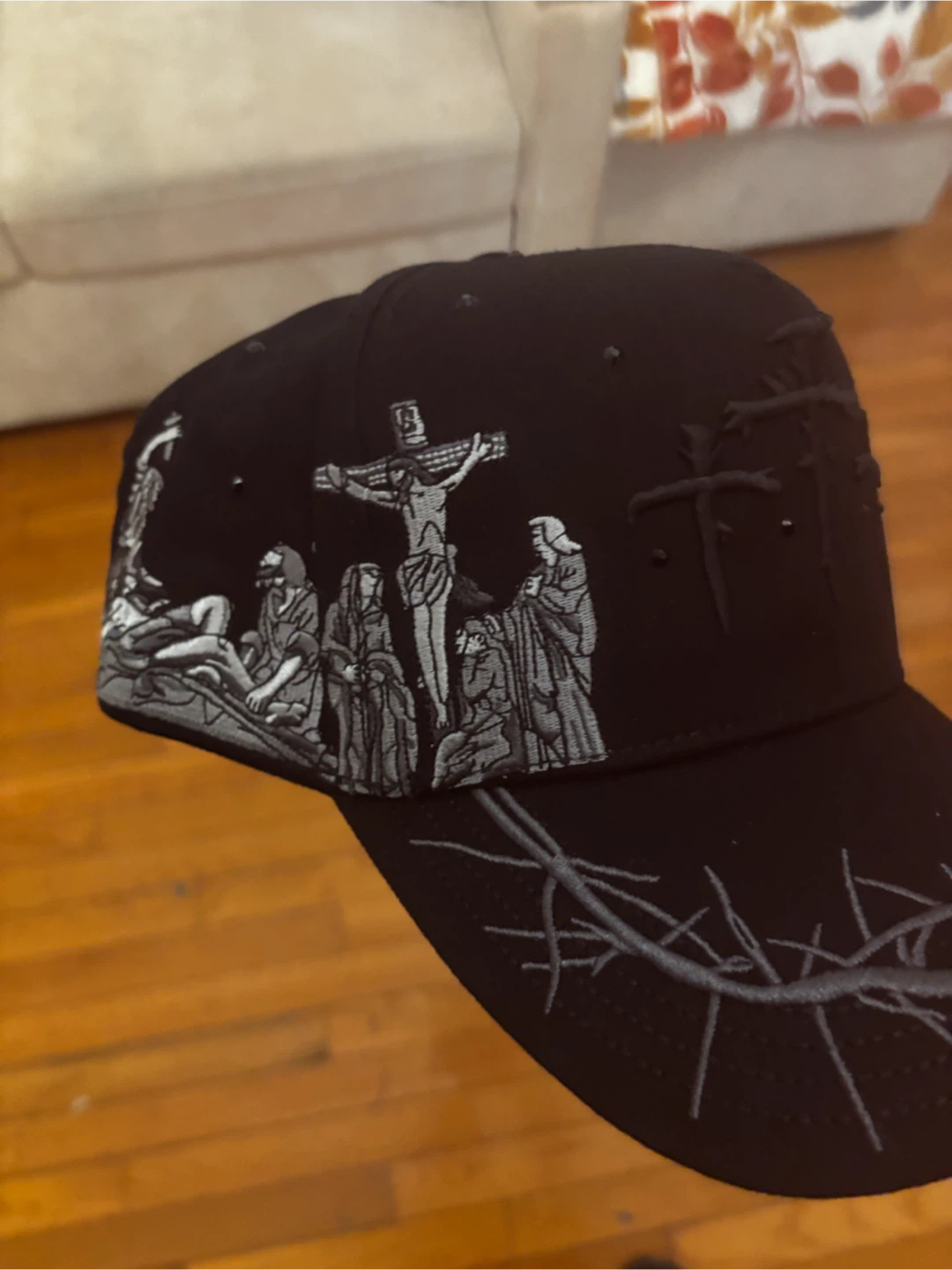 Black Baseball Cap with Religious Imagery - photo 2