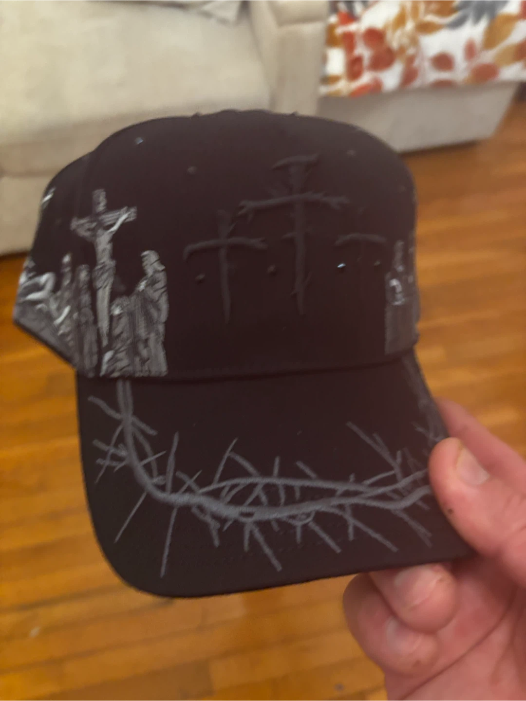 Black Baseball Cap with Religious Imagery - photo 3
