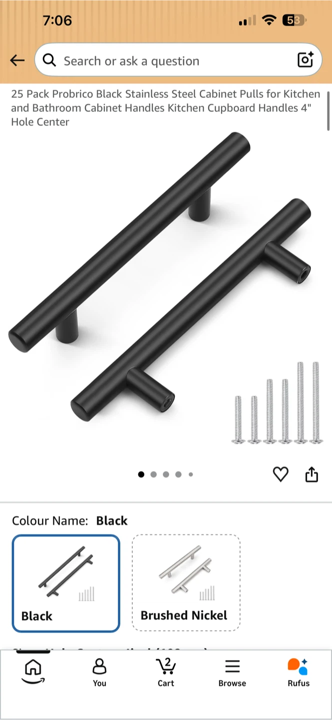 25 Pack Probrico Black Stainless Steel Cabinet Handles