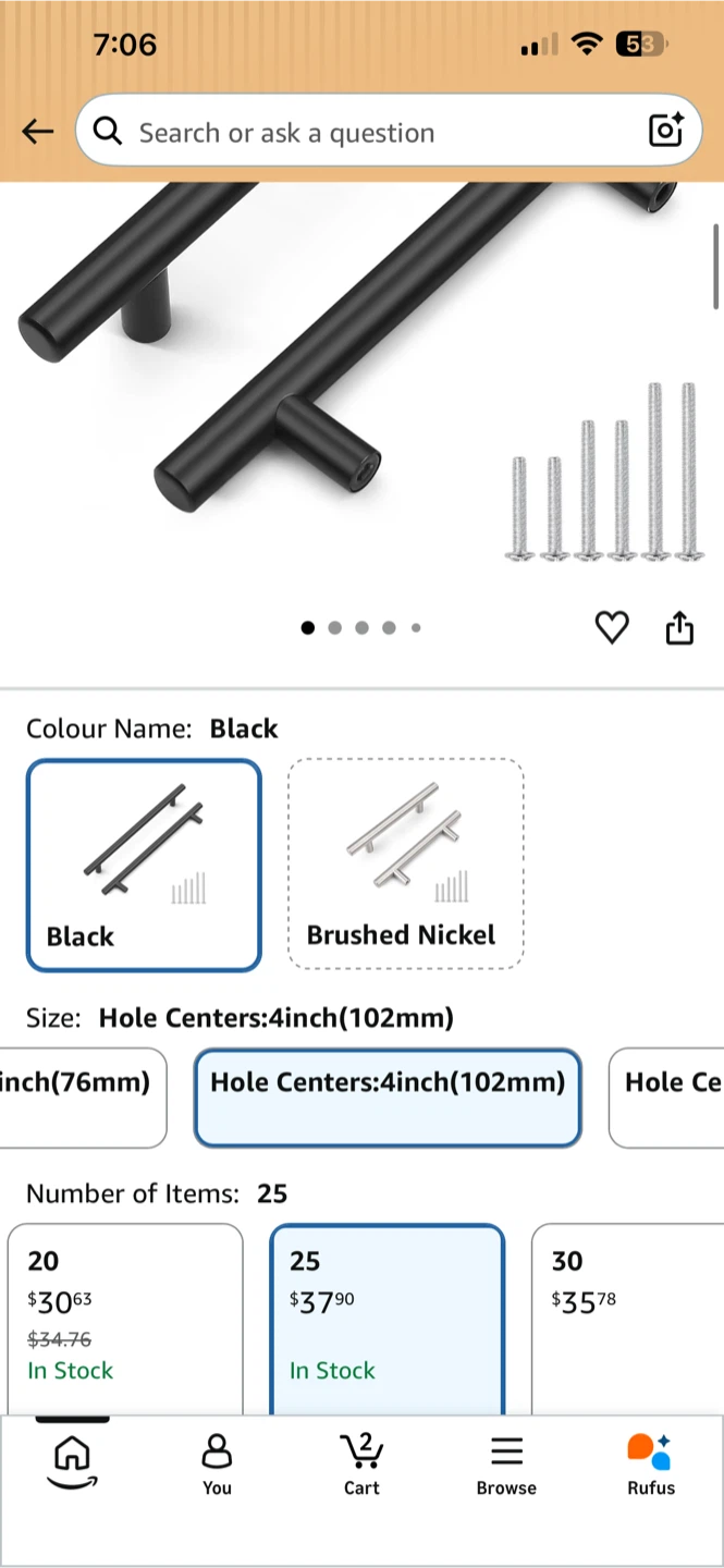 25 Pack Probrico Black Stainless Steel Cabinet Handles - photo 2