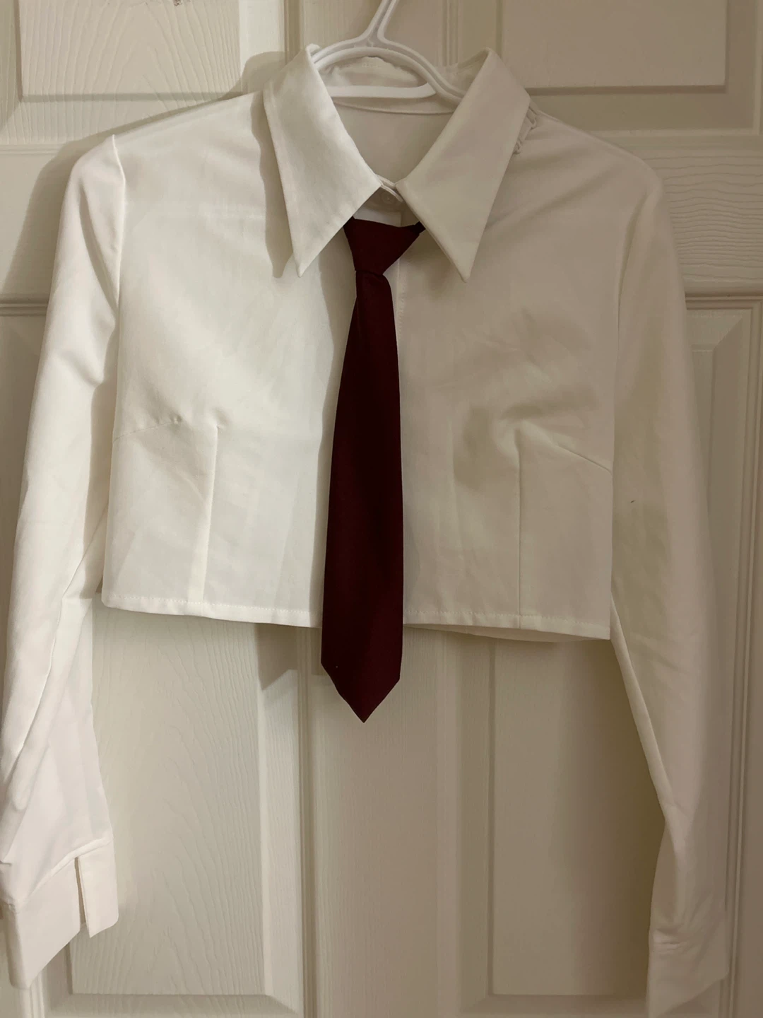 Cropped Blazer and Shirt Set with Tie size S - photo 4