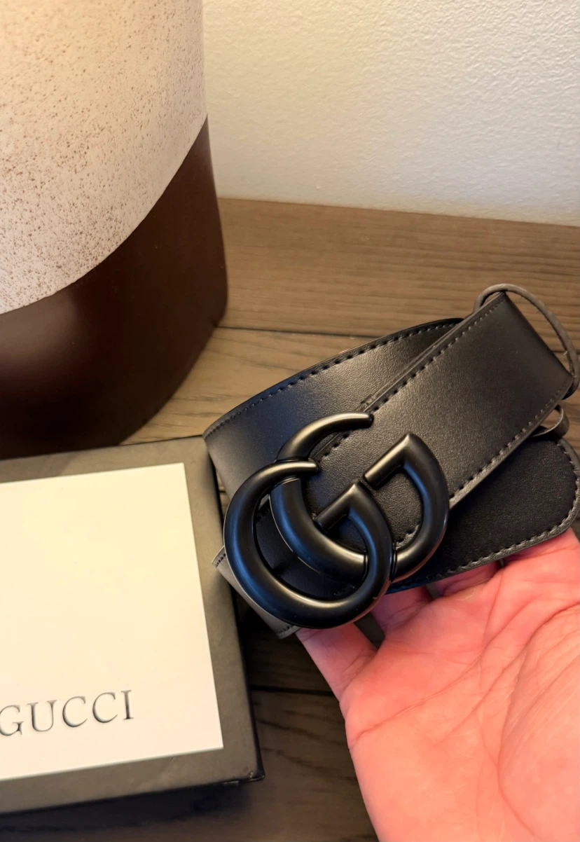 Gucci Black Leather Belt with Double G Buckle