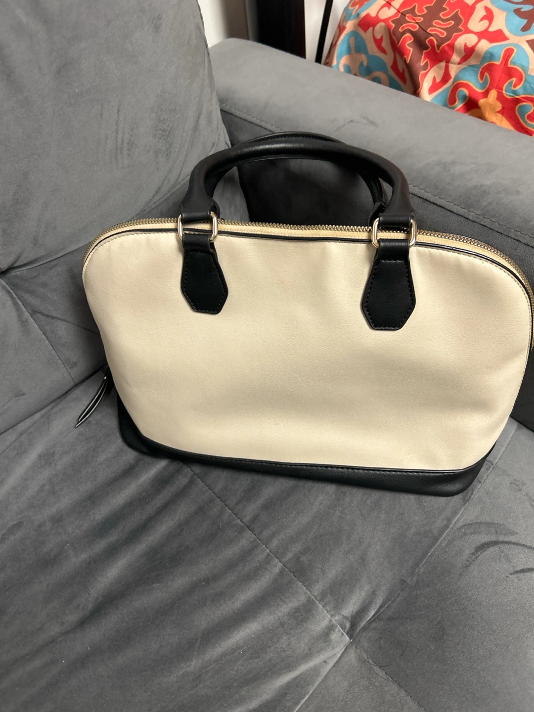 Cream and Black Dome Satchel Handbag