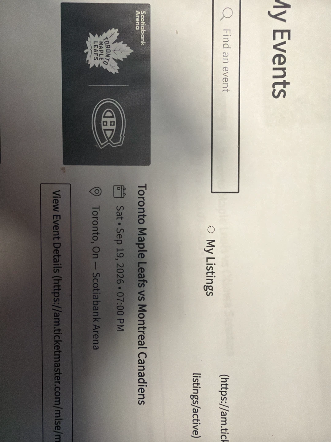 Toronto Maple Leafs vs Montreal Canadiens Ticket