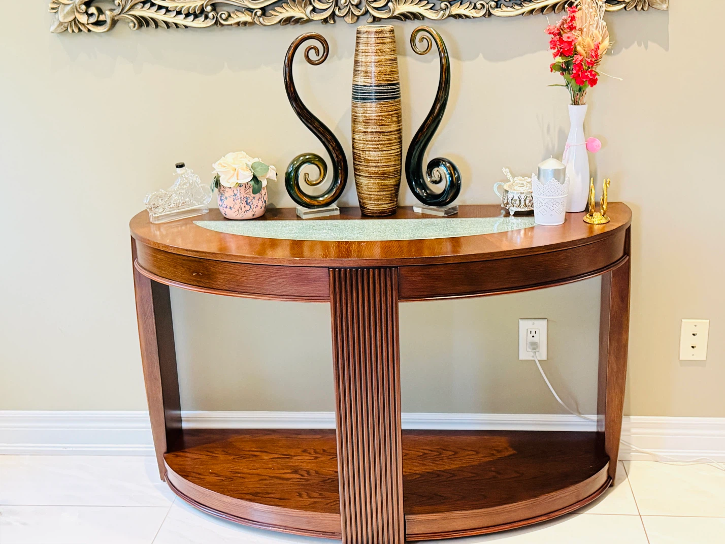 Half-Moon Console Table with Glass Inlay - photo 2