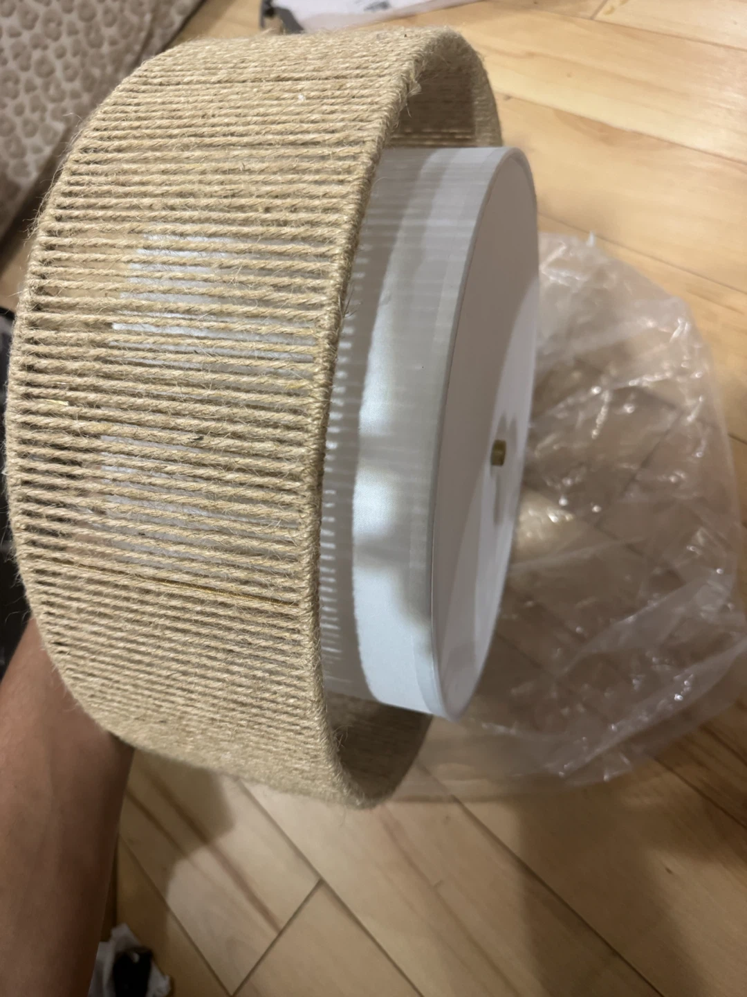 18" Hemp Rope & Fabric Gold Ceiling Light - photo 4