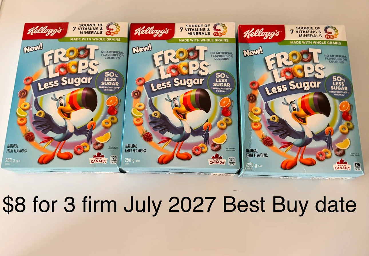 3 Kellogg's Froot Loops Less Sugar Boxes