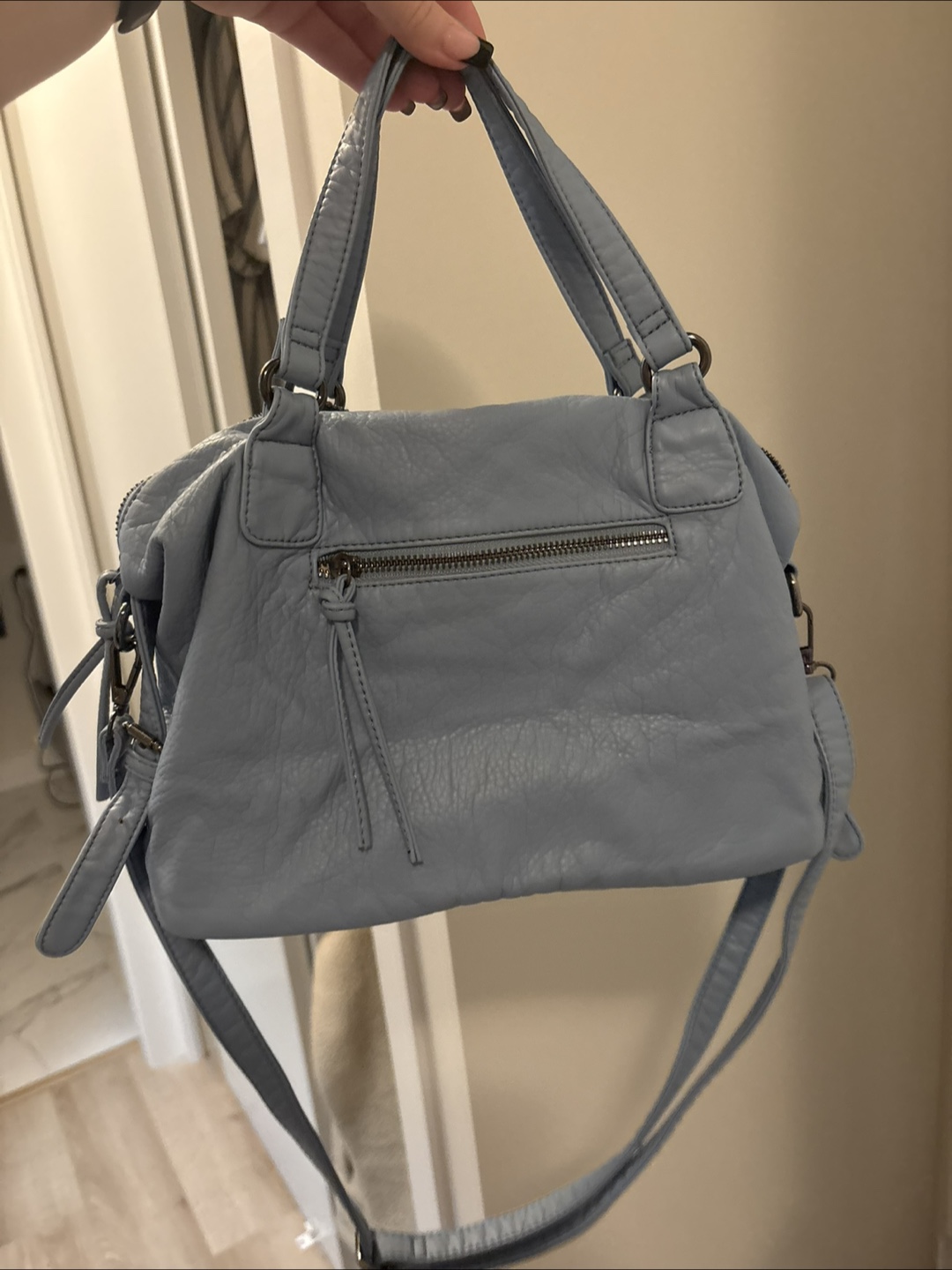 Light Blue Faux Leather Handbag