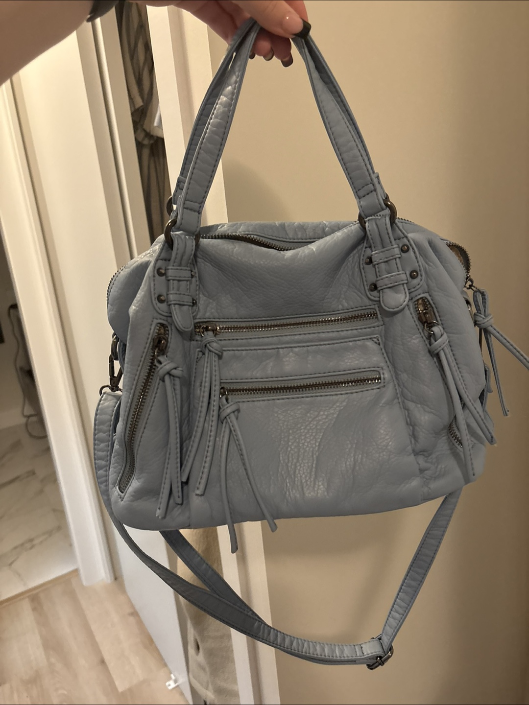 Light Blue Faux Leather Handbag - photo 2