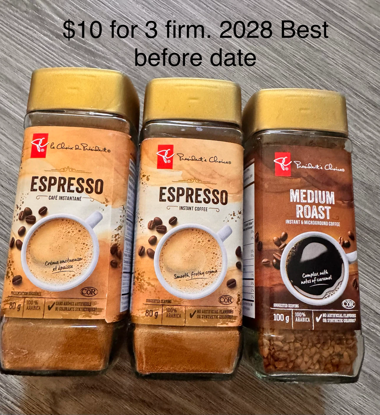 3 President's Choice Instant Coffee Jars