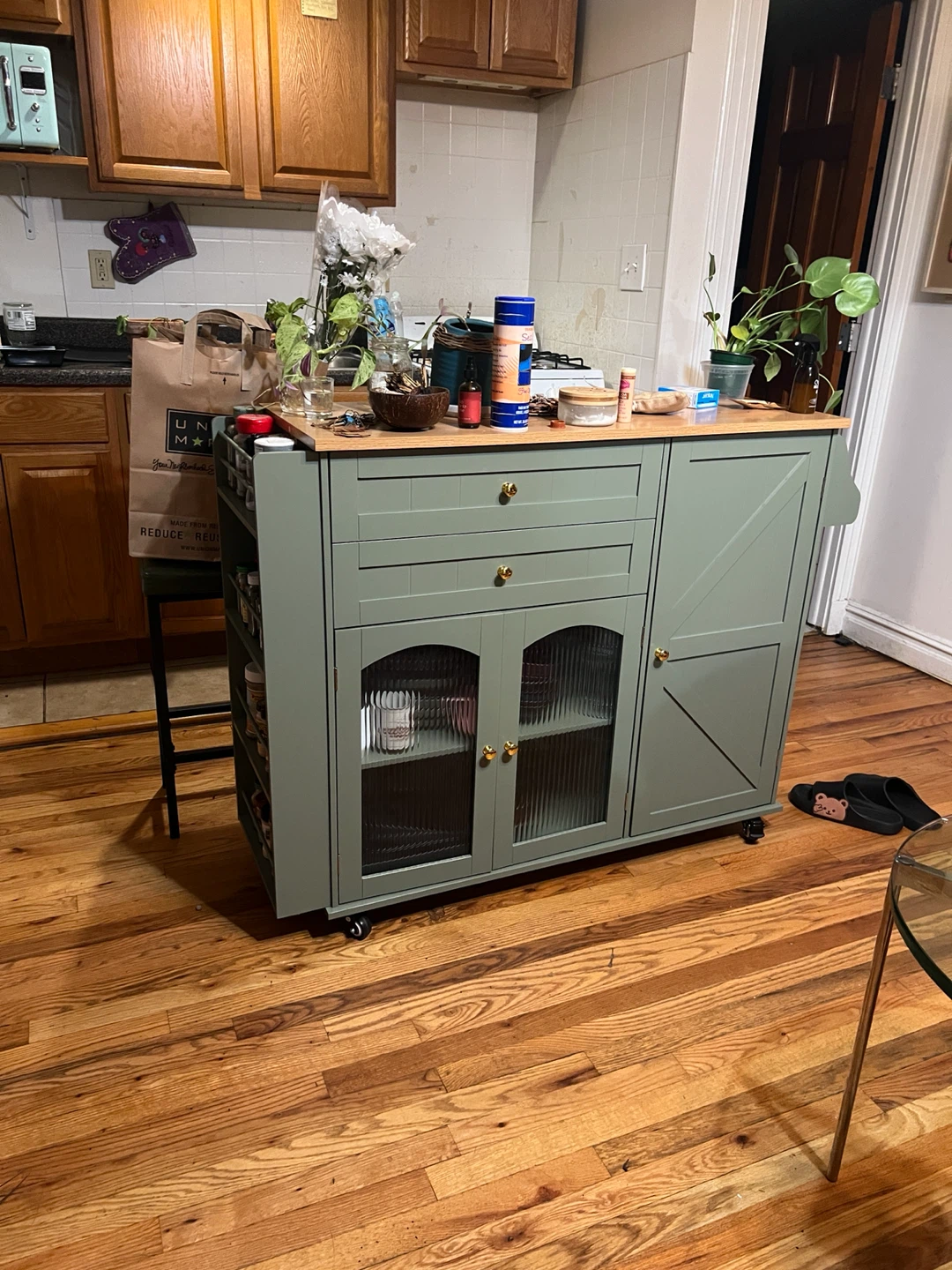 Sage Green Rolling Kitchen Island