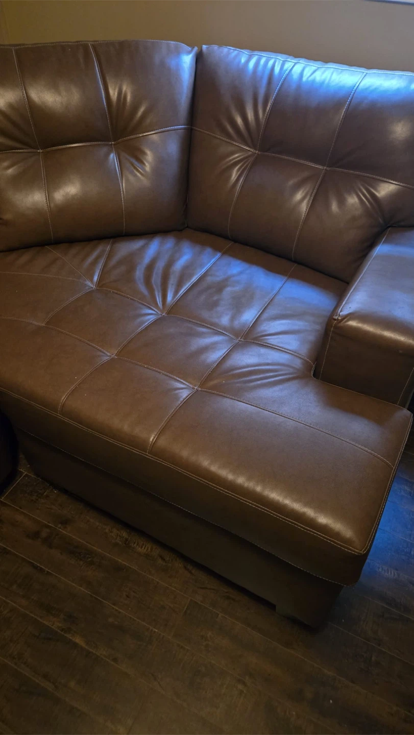 Brown Faux Leather sectional / cuddler couch - photo 2
