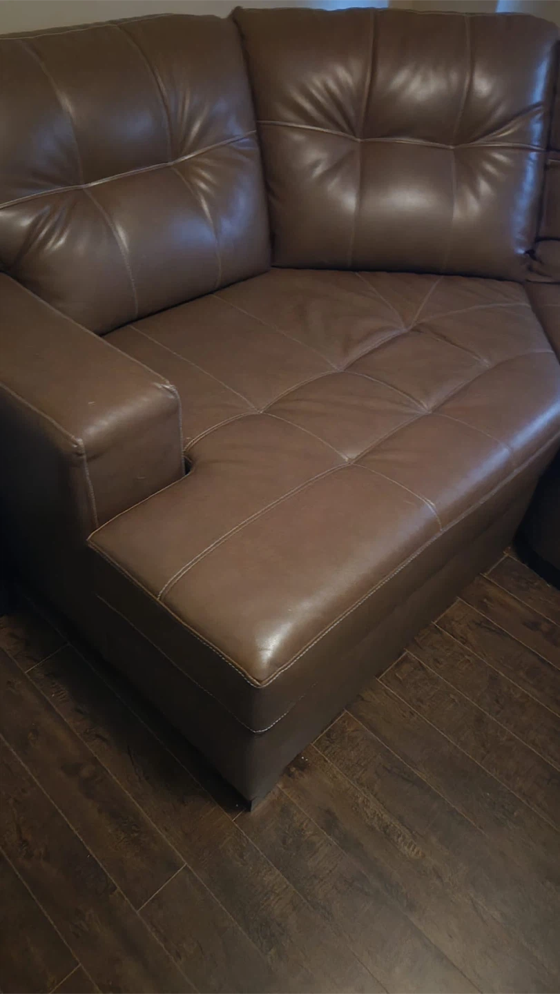 Brown Faux Leather sectional / cuddler couch - photo 3