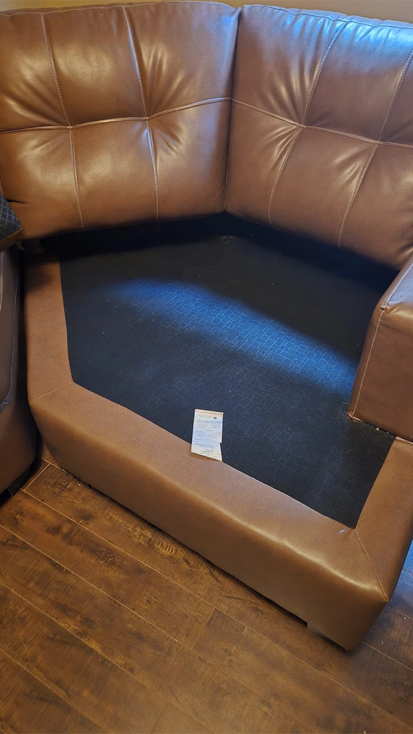 Brown Faux Leather sectional / cuddler couch - photo 4