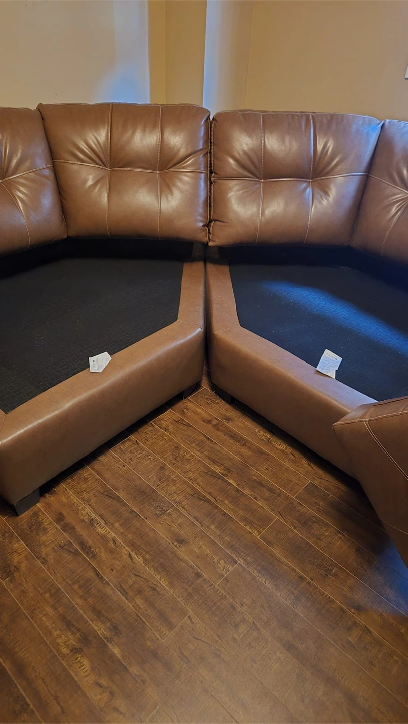 Brown Faux Leather sectional / cuddler couch - photo 5