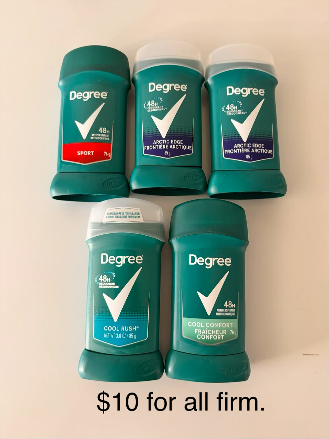 Lot of 5 Degree Deodorants