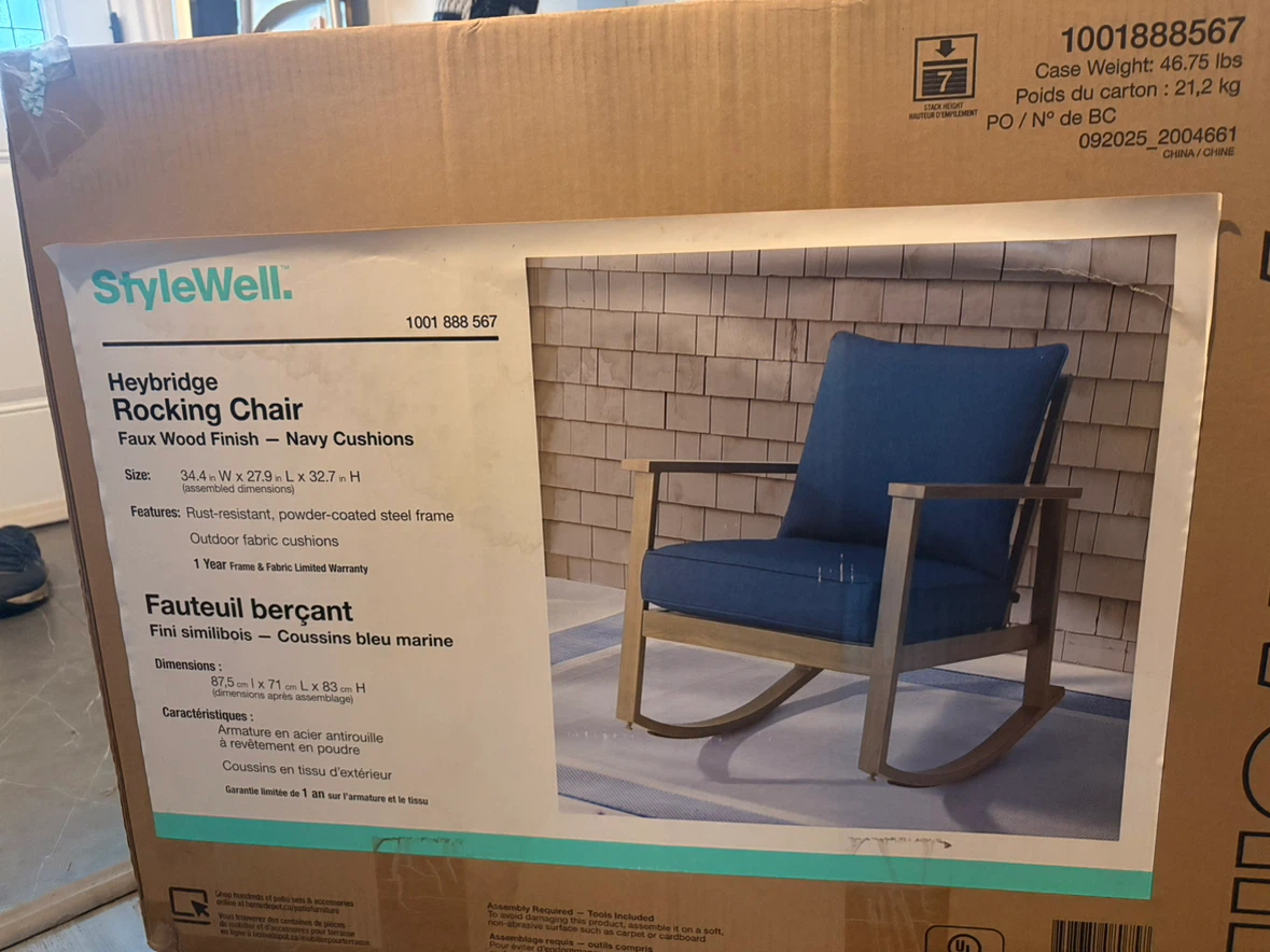 Outdoor rocking chair with cushions