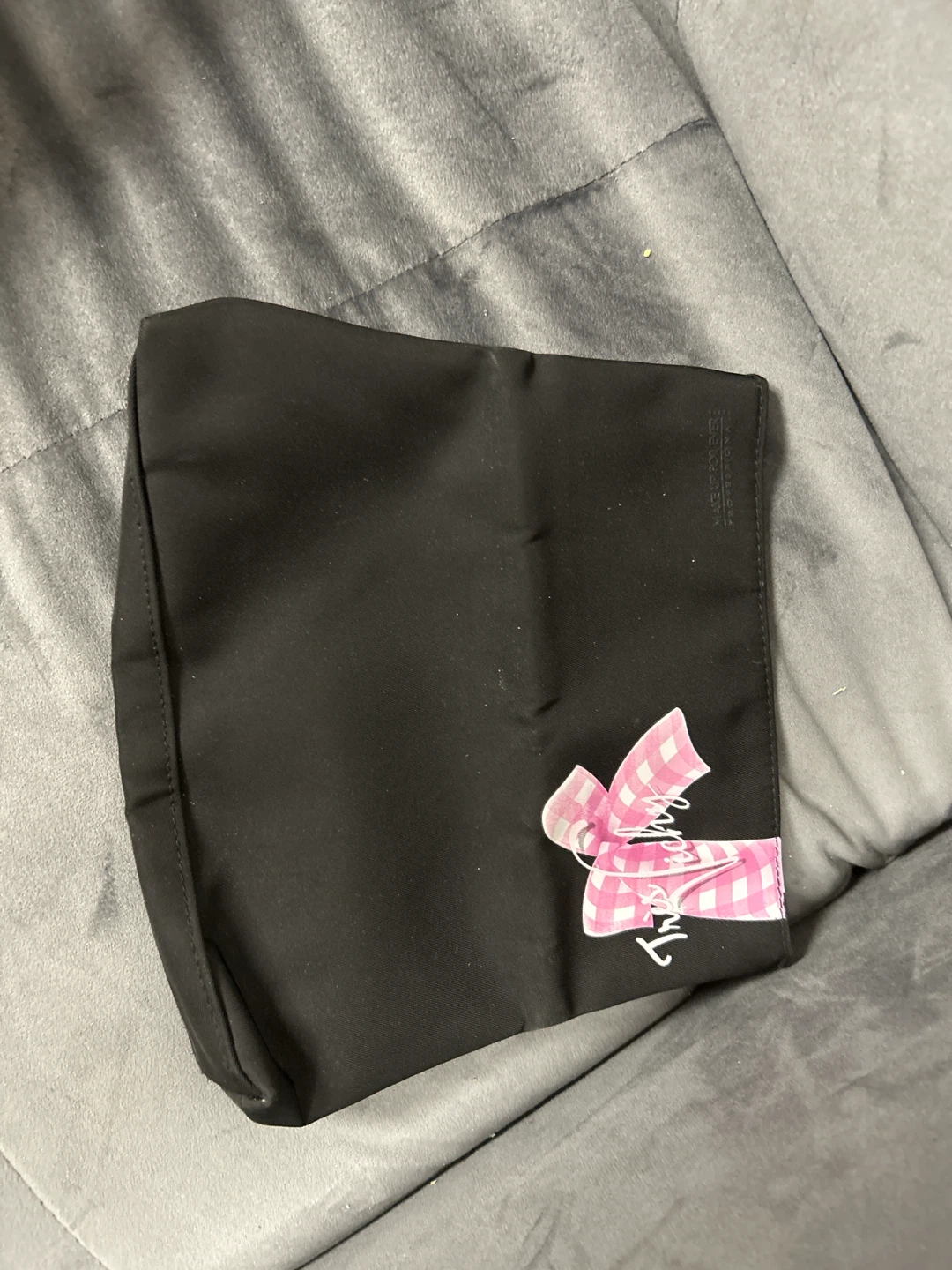 Black Makeup Bag with Pink Ribbon Design
