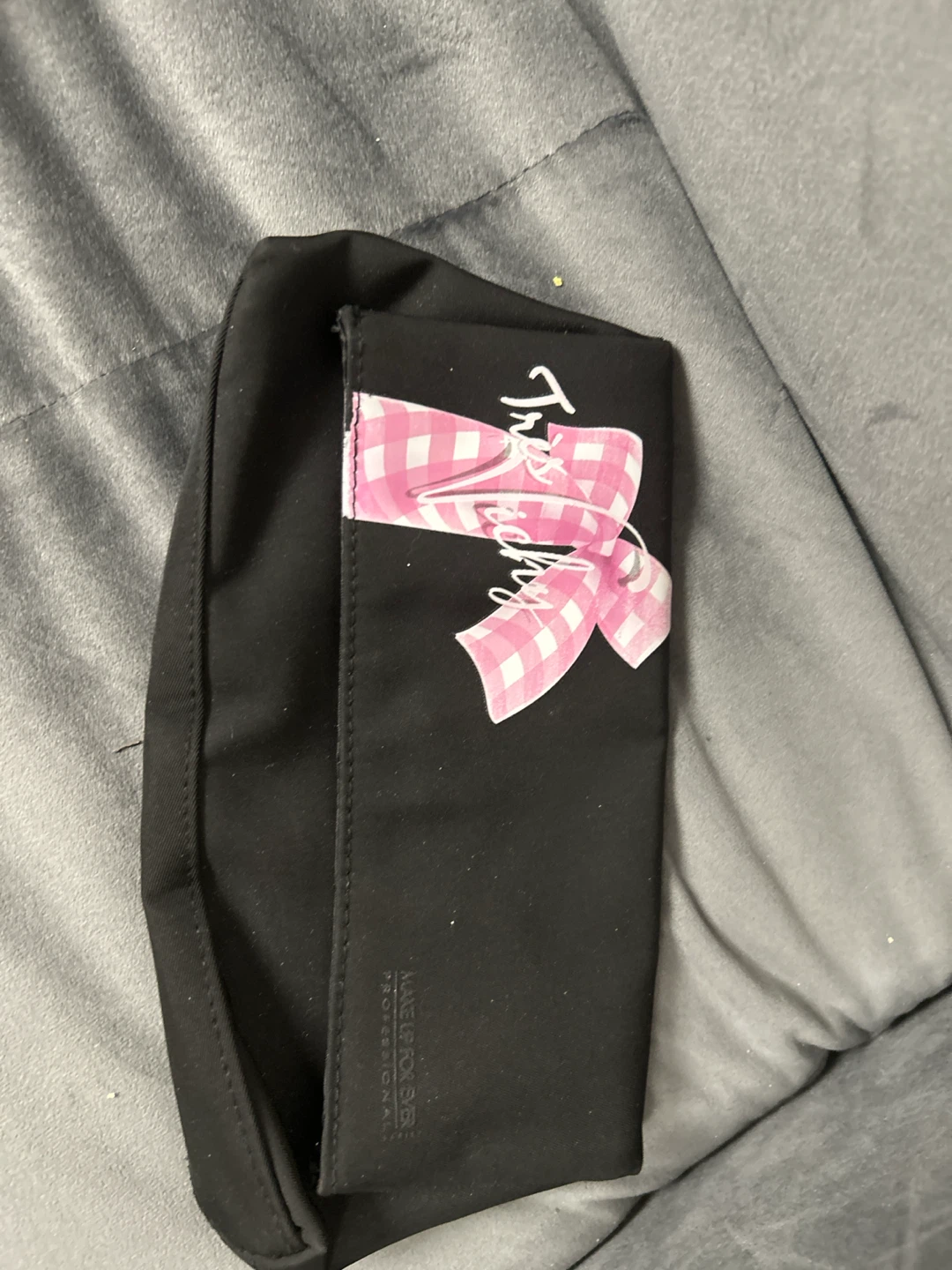 Black Makeup Bag with Pink Ribbon Design - photo 3
