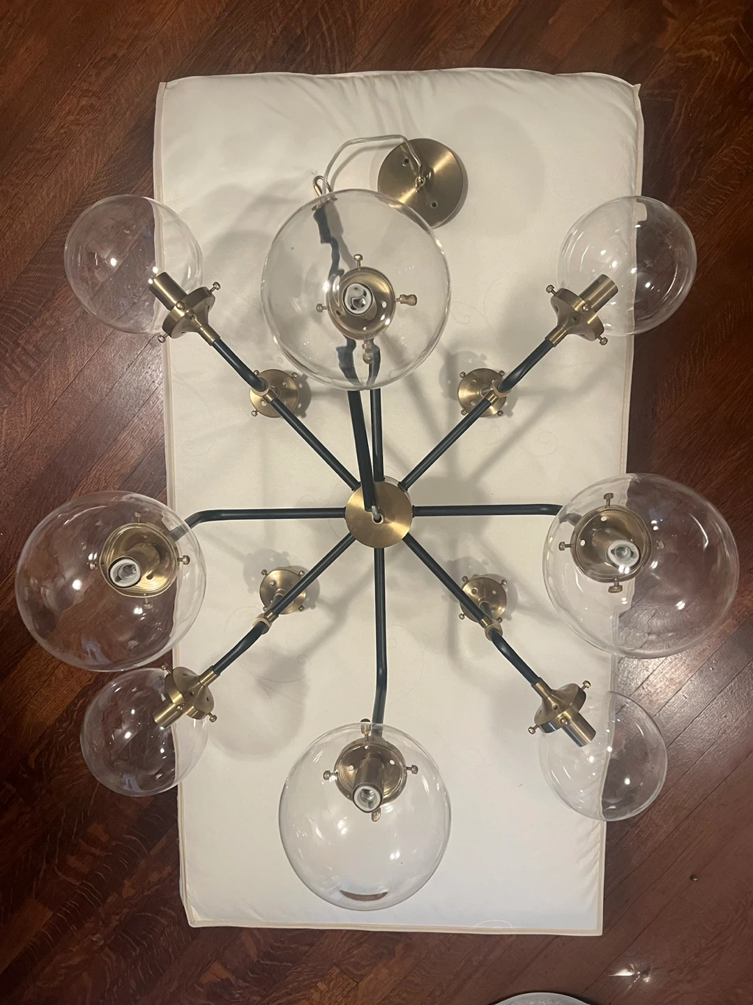 Matte black and brass Chandelier with 12x Clear Globe Shades - photo 3