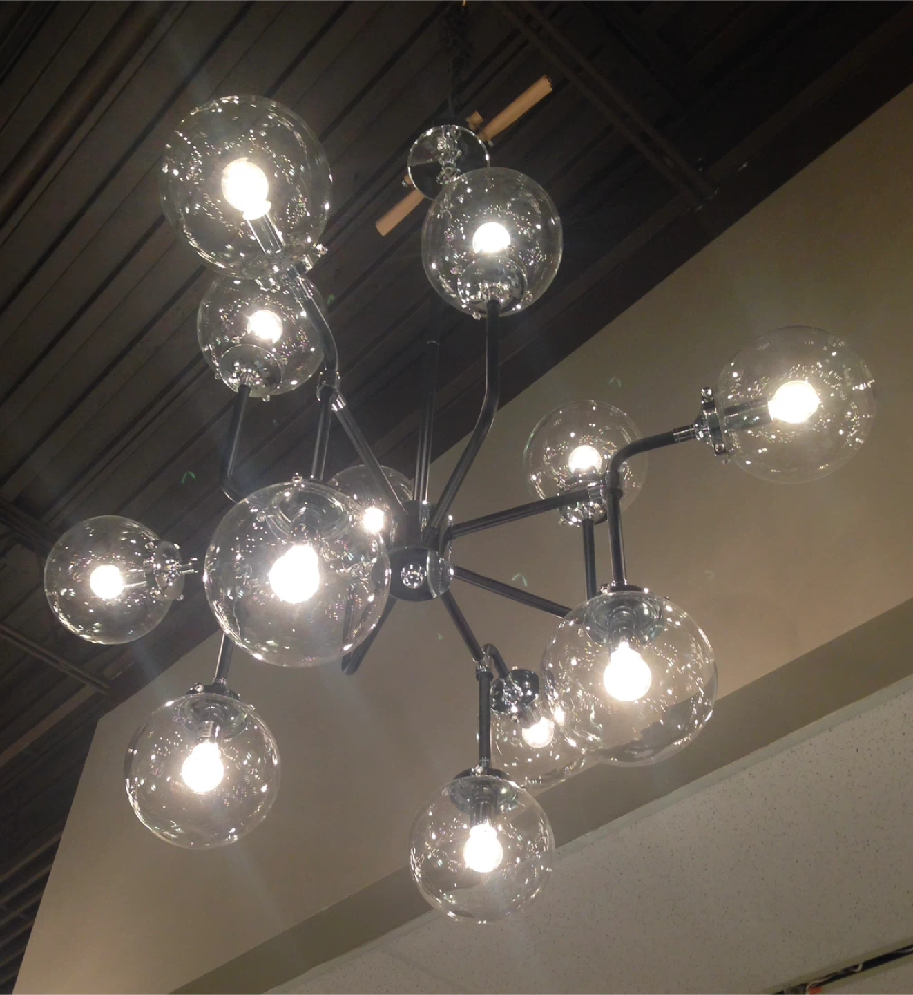 Matte black and brass Chandelier with 12x Clear Globe Shades - photo 2